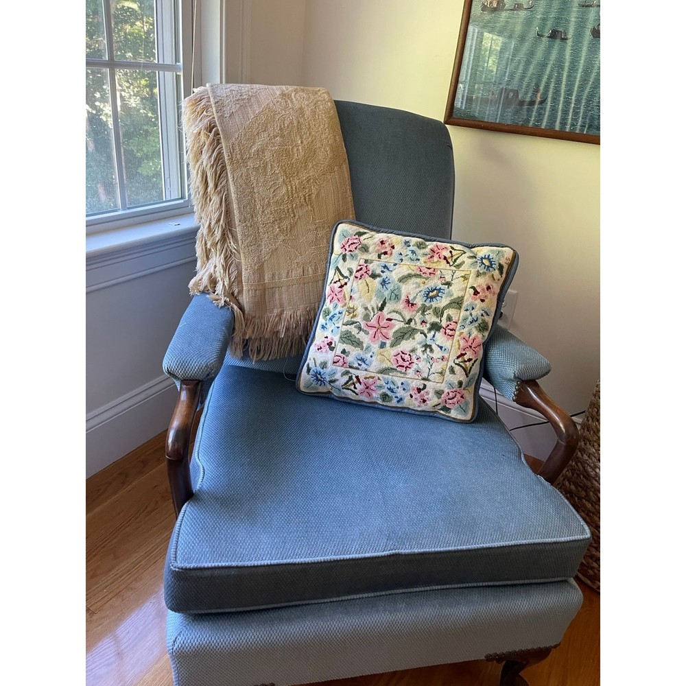 Vintage 15” Square Floral Cross Stitch Pillow
